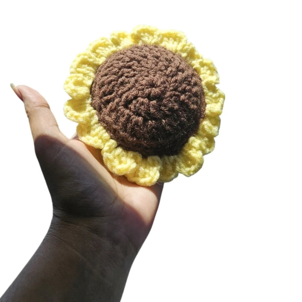 Hand Crafted Yellow Brown Boho Crochet Sunflower Brooch Floral Pin Bag Charm 6